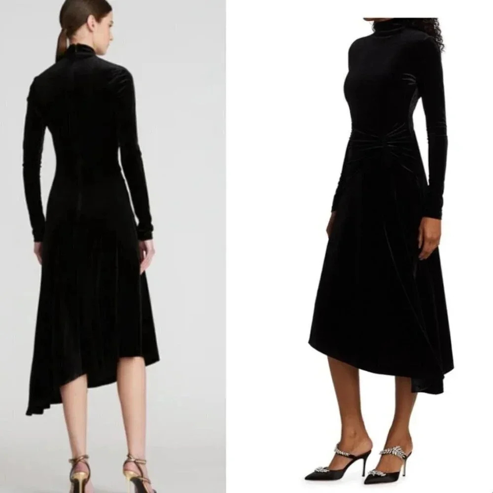 Halston Bell Velvet Dress Dark Romantic‎ Whimsygoth Mock Neck Dramatic Hem - Picture 2 of 10